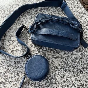 Coach Navy Pebbled Leather Crossbody Camera Bag with Coin Pouch